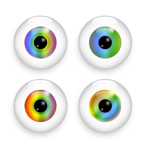 Regenboog oogbol icoon set. Oogheelkundig symbool. Ander gekleurd abstract oog. Vector illustratie. Voorraadafbeelding. - Vector, afbeelding
