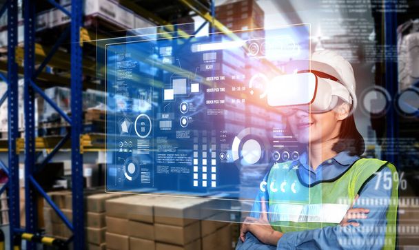 Future virtual reality technology for innovative VR warehouse management - Photo, Image