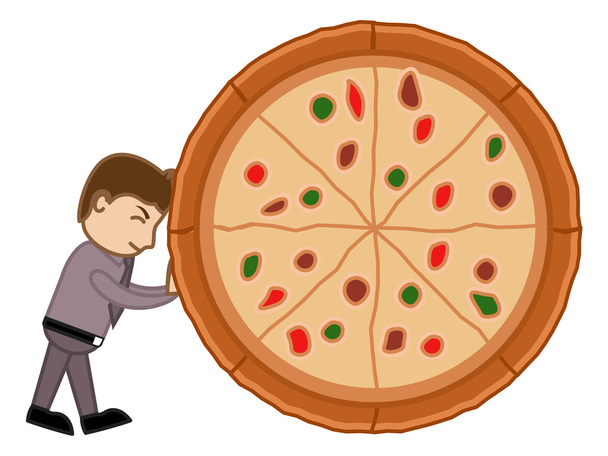 Cartoon Vector Man Draagging a Pizza - No to Junk Food Concept
 - Вектор,изображение