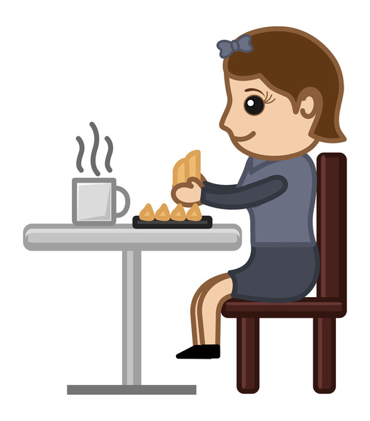 Женщина, имеющая закуски и кофе - вектор мультфильма
 - Вектор,изображение