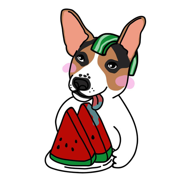 Собака Джека Рассела хочет съесть векторную иллюстрацию арбуза - Вектор,изображение
