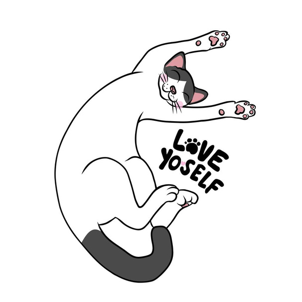 Funny cat love yo-self cartoon vector illustration - Vektor, obrázek