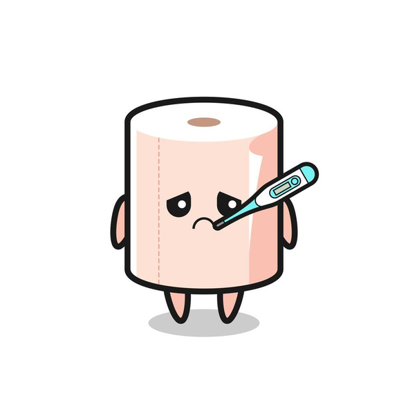 tissue roll mascot character with fever condition , cute design - Vector, Image