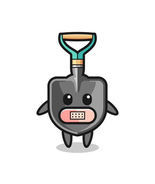 Cartoon Illustration of shovel with tape on mouth , cute design - Vector, Image