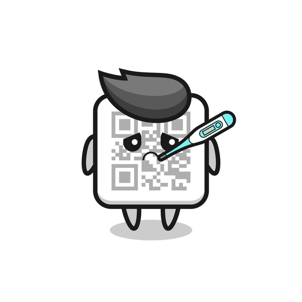 qr personagem mascote código com condição de febre, projeto bonito - Vetor, Imagem