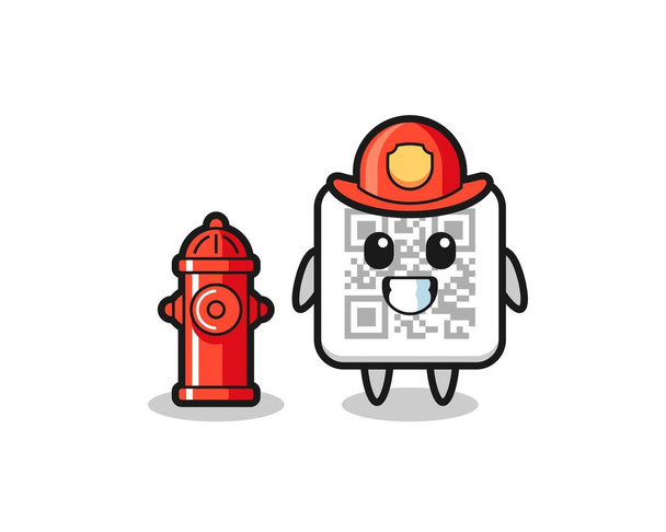 Kabala karakter qr kód, mint egy tűzoltó, aranyos design - Vektor, kép