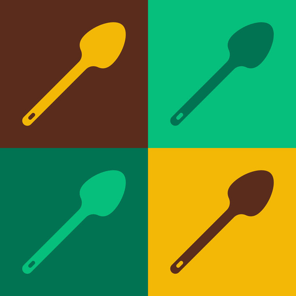 Pop art Teaspoon icon isolated on color background. Cooking utensil. Cutlery sign. Vector - Vector, Image