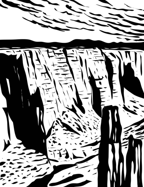 WPA-Poster monochrome Kunst des Spider Rock Turms im Canyon de Chelly National Monument auf Navajo Stammesgebieten, Arizona USA in schwarz-weißer Projektverwaltung. - Vektor, Bild