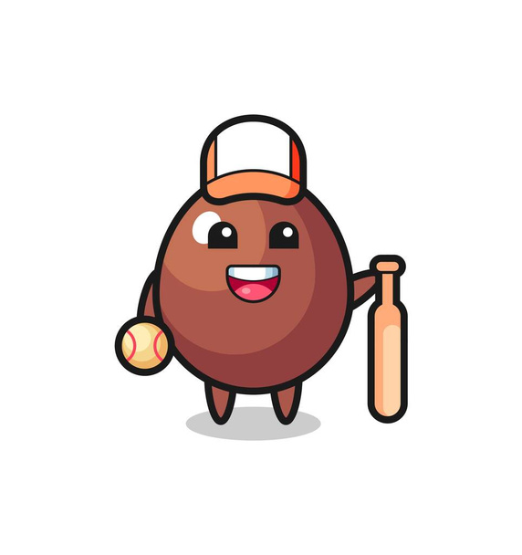 Мультфильм персонаж шоколадное яйцо в качестве бейсболиста, милый дизайн - Вектор,изображение