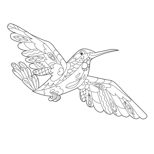 Contour linear illustration for coloring book with paradise bird. Beautiful tropical exotic bird,  anti stress picture. Line art design for adult or kids  in zen-tangle style and coloring page. - Διάνυσμα, εικόνα