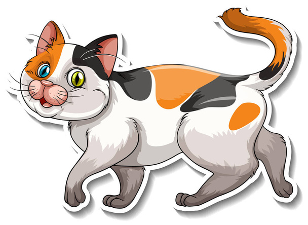 Een sticker sjabloon van kat cartoon karakter illustratie - Vector, afbeelding
