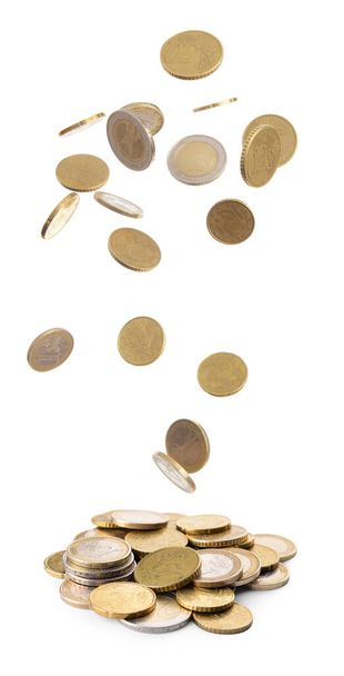 Falling golden coins on white background - Photo, Image