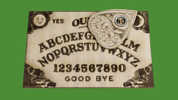 Ouija tablosu yeşil arkaplanda izole edildi 3d illüstrasyon - Fotoğraf, Görsel