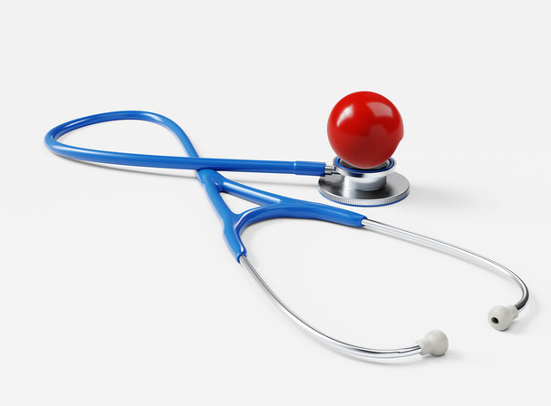 Red Nose Day Concept. Red Nose and Stethoscope isolated on White. 3D illustration - Photo, Image