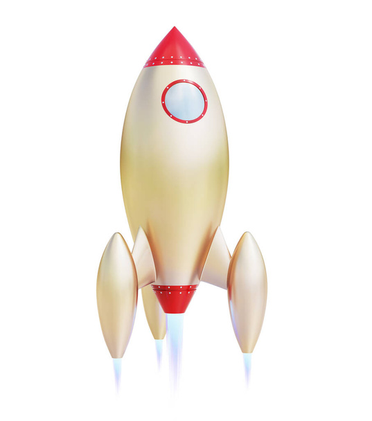 Cartoon Rocket Ship geïsoleerd op witte achtergrond. 3D illustratie - Foto, afbeelding