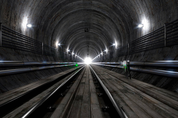 Lege metrotunnel. 3D illustratie - Foto, afbeelding