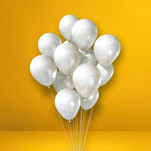 White balloons bunch on a yellow wall background. 3D illustration render - Φωτογραφία, εικόνα