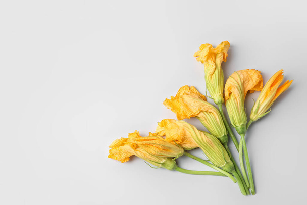 Flowers of zucchini on light background - Фото, изображение