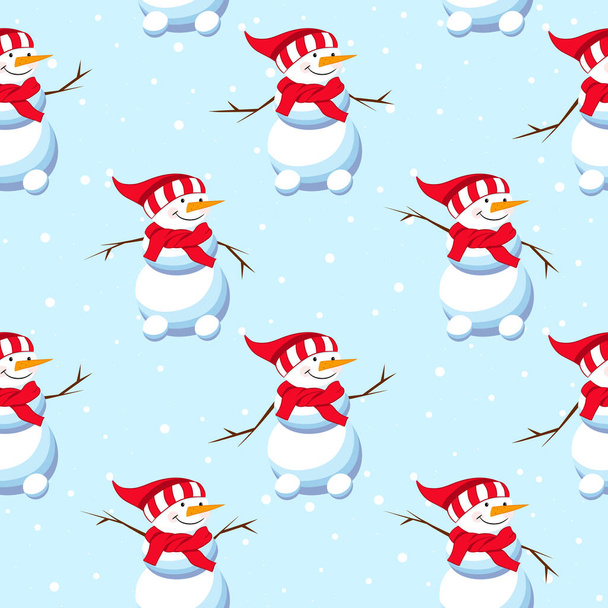 Christmas card snowman with smile. Seamless christmas pattern. - Vector, imagen