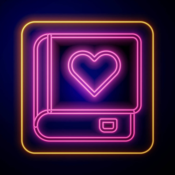Glowing neon Romance book icon isolated on black background. Vector - Vector, Image