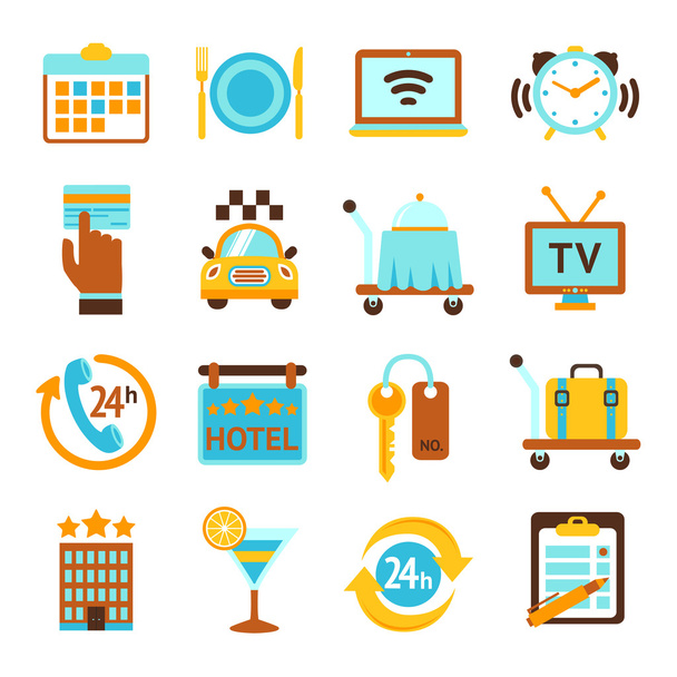 Servicios del hotel conjunto de iconos planos
 - Vector, Imagen