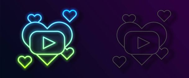 Glowing neon line Romantic movie icon isolated on black background. Love film. Vector - Vektor, kép