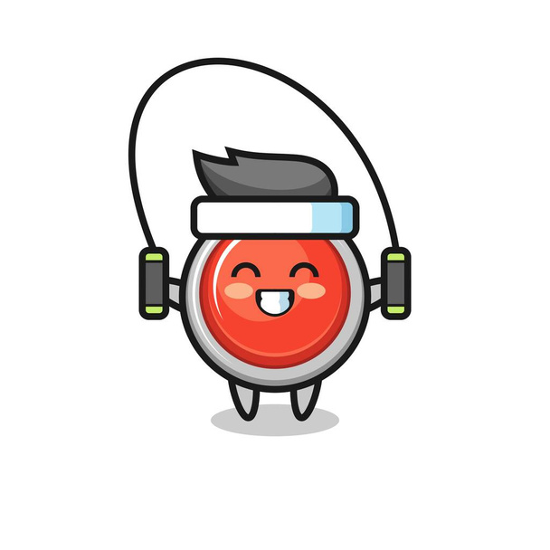 botón de pánico de emergencia personaje de dibujos animados con saltar la cuerda, lindo diseño - Vector, imagen