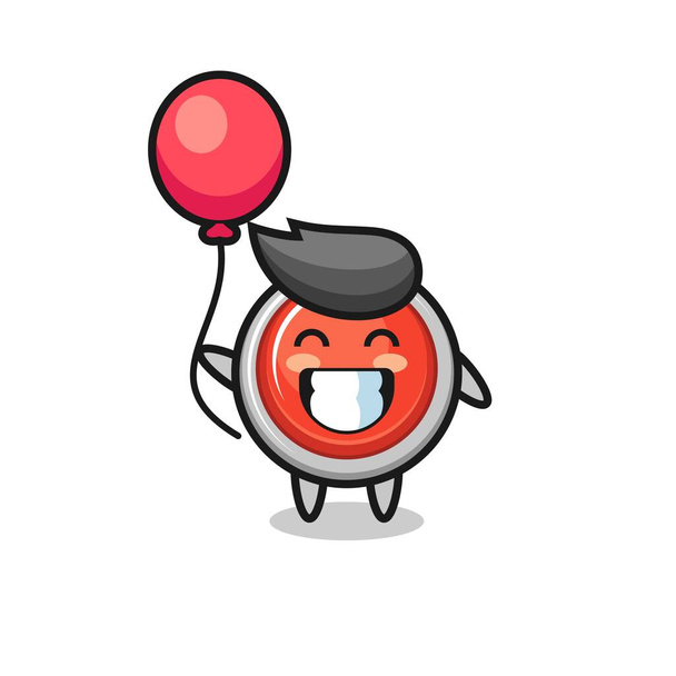 emergency panic button mascot illustration is playing balloon , cute design - Vector, Image