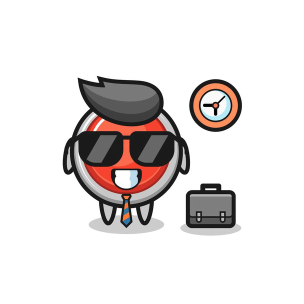 Kreslený maskot nouzového panického tlačítka jako podnikatel, roztomilý design - Vektor, obrázek