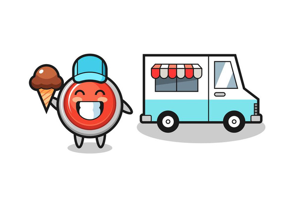 Maskotský karikatura nouzové paniky tlačítko s zmrzlinou truck, roztomilý design - Vektor, obrázek