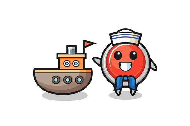 Mascote personagem de botão de pânico de emergência como um homem marinheiro, design bonito - Vetor, Imagem