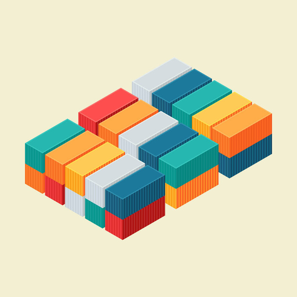 Cargo container isometric view.  Vector illustration. Flat style design - Vector, Image