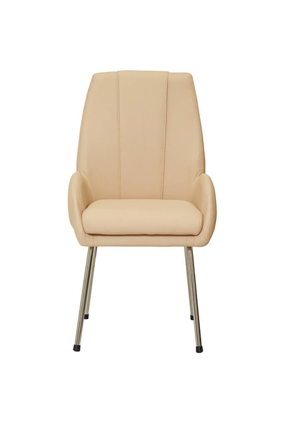 pequeña silla de oficina de cuero beige en estilo estricto sobre fondo blanco, vista frontal - Foto, imagen