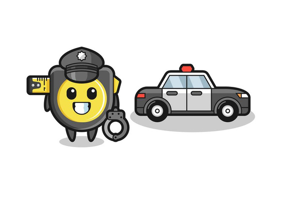 Cartone animato mascotte del metro a nastro come una polizia, design carino - Vettoriali, immagini