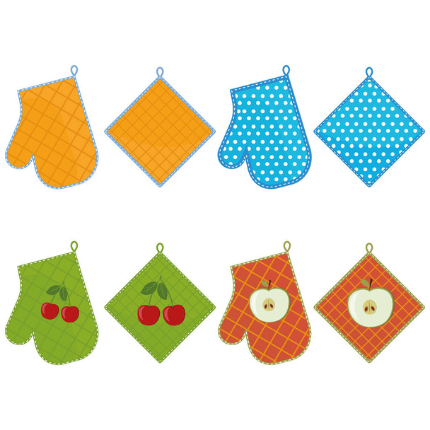 Oven mitts set, color vector illustration. - Vector, Image