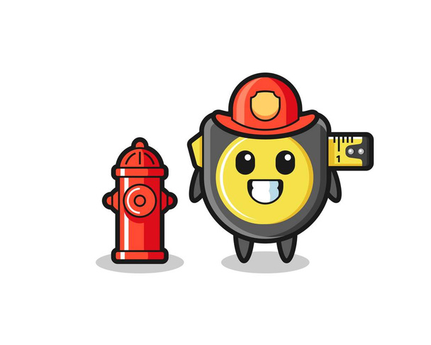 Mascot character of tape measure as a firefighter , cute design - Vector, Image