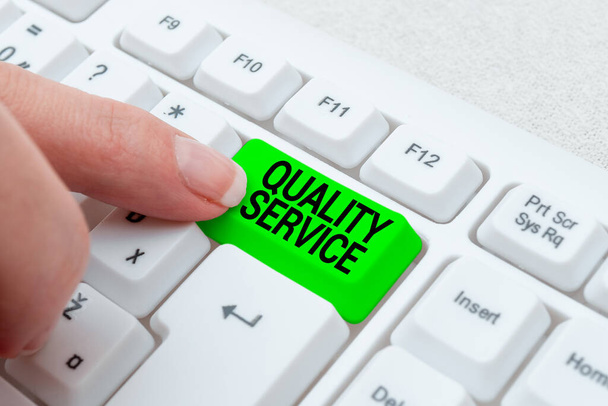 Text sign showing Quality Service. Word Written on delivered service conforms to the client s is expectations Abstract Office Typing Jobs, Typewriting Important Work Reports - Photo, Image