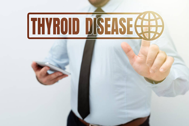 Metin işareti tiroit hastalığını gösteriyor. İş yaklaşımı tiroid bezinde yeterli hormon üretilmemesi Yeni Teknoloji Fikirleri Sunar Teknolojik Gelişmeyi Tartışır - Fotoğraf, Görsel