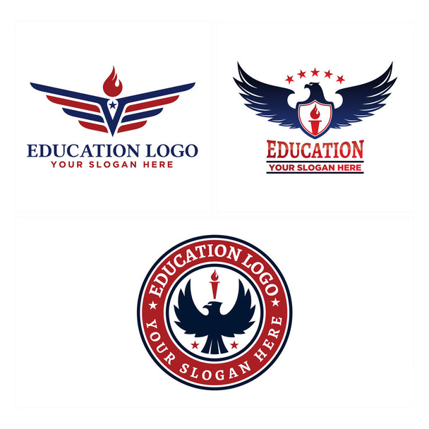 Educazione patriottica aquila torcia emblema logo design - Vettoriali, immagini
