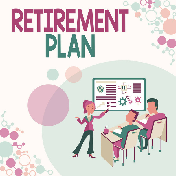 A nyugdíjba vonulási tervet mutató üzenet. Üzleti megközelítési terv a nyugdíjba vonulás után elkölthető pénzeszközök elkülönítésére Projektjelentés koncepciója, beszámolási üzleti státusz - Fotó, kép