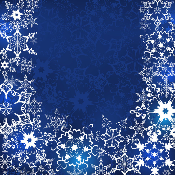 Fondo azul invierno con copos de nieve - Vector, imagen