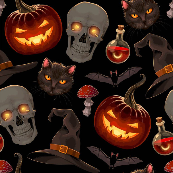 Vector seamless pattern for Halloween with pumpkin - Вектор,изображение