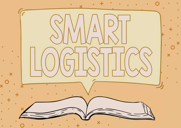 Handschrift tekst Smart Logistics. Word Written on integration of intelligent technology in logistics system Open Book illustration With Speech Bubble Presentatie A Quote Message News. - Foto, afbeelding