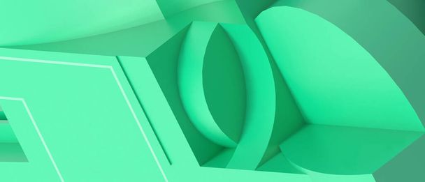 Abstract Geometric shapes futuristic Digital Background. Complexity of ideas on different shapes on Green. banner, Copy Space -3d Rendering - Valokuva, kuva