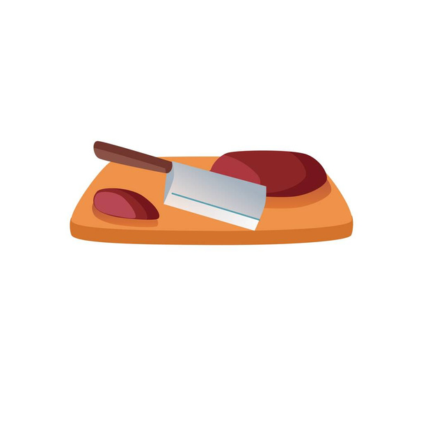 Плоские кусочки мяса на разделочной доске, сбалансированное питание, здоровое питание и векторная иллюстрация к кулинарии - Вектор,изображение