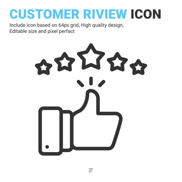 Customer review rating with 5 stars icon vector with outline style isolated on white background. Vektor tervezés illusztráció hüvelykujj fel csillagok jel szimbólum ikon koncepció üzleti. Szerkeszthető stroke - Vektor, kép