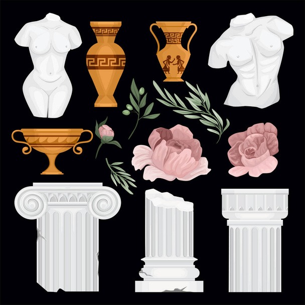 Conjunto de iconos griegos antiguos - Vector, imagen