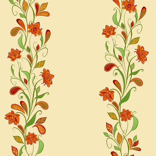 Seamless pattern in ethnic traditional style. Abstract vintage pattern with decorative flowers, leaves and Paisley pattern in Oriental style. - Διάνυσμα, εικόνα