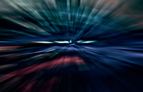 Ταχύτητα επιτάχυνσης κίνησης, Φως και ρίγες που κινούνται γρήγορα σε σκοτεινό φόντο - Φωτογραφία, εικόνα