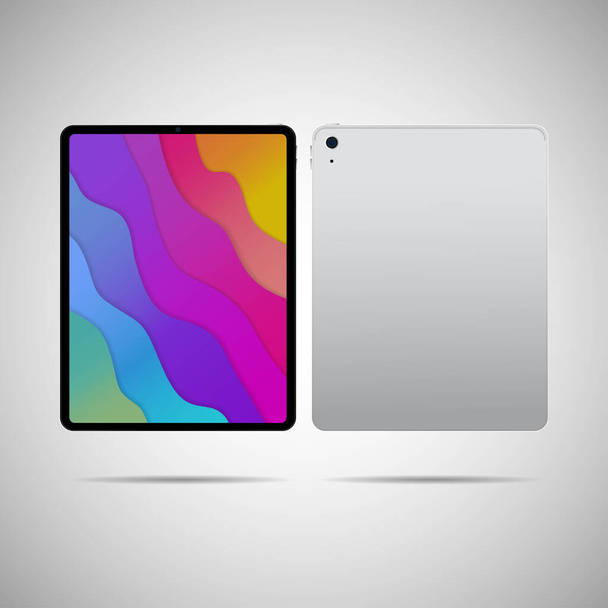 Realistic tablet PC. Vector illustration in trendy thin frame design with front and back side view.  - Vektor, Bild